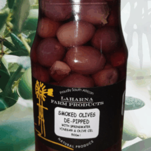 Smoked Olives. De-Pitted 500ml Glass Jar