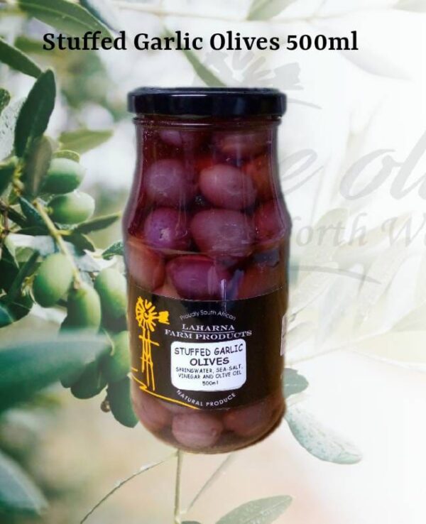 Stuffed Garlic Olives. DePitted 500ml Glass Jar The Olive North West