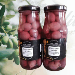 Stuffed Garlic Olives. De-Pitted - 500ml Glass Jar